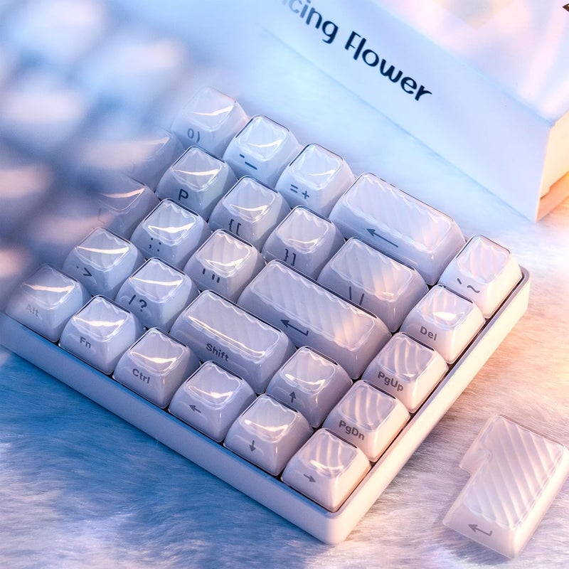 HITIME أغطية مفاتيح XVX، أغطية مفاتيح جليدية كريستالية 75 65 60 100 بالمئة، أغطية مفاتيح بيضاء مطبوعة جانبيًا للتخطيط ANSI/ISO 61/68/84/87/98/104 للوحة مفاتيح ميكانيكية للألعاب، ملف OEM 136 مفتاحًا - Image 3